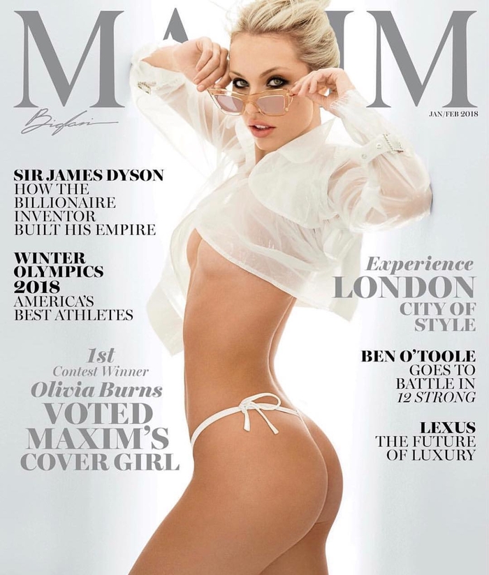 Оливия Бернс — сексуальная блондинка, в 2018 украсившая январскую обложку Maxim