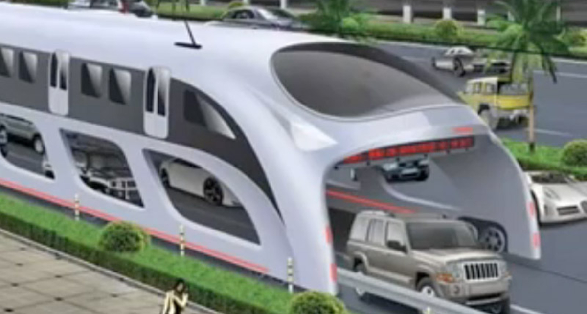 Автобусы будут объезжать пробки над машинами (видео)