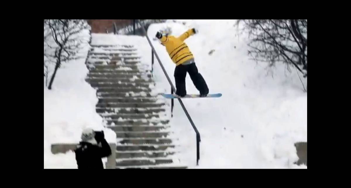 Стрит-джиббинг на сноуборде: не пытайтесь повторить (видео)